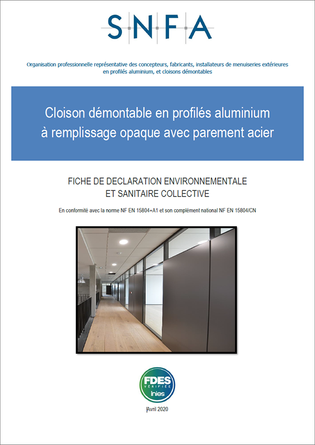Cloison démontable en profilés aluminium à remplissage opaque avec parement acier